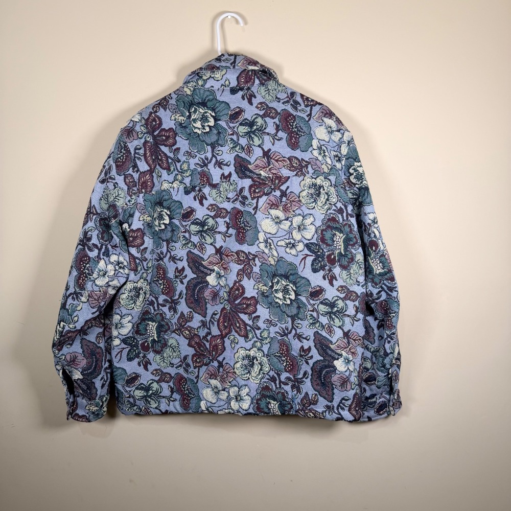 Zara Mens Blue Floral Tapestry Snap Button Jacket Chore Coat Large Maximalist - Picture 9 of 12